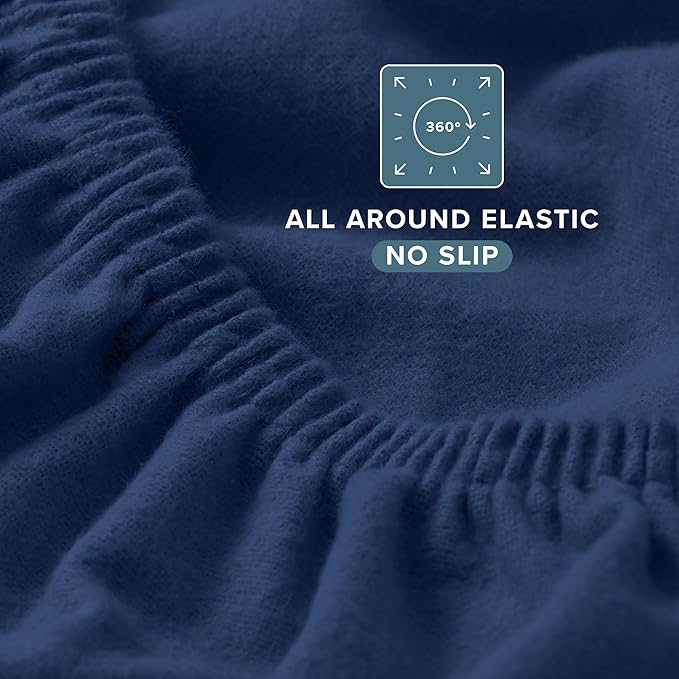 Bare Home 2 Fitted Bottom Sheets 100% Cotton Velvet Flannel (2-Pack) - Extra Soft Heavweight - Double Brushed Flannel - Deep Pocket (Queen, Dark Blue)