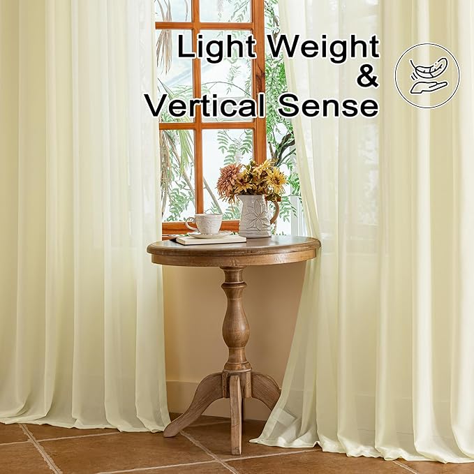 MAIHER 60 Inch Wide Sheer Pinch Pleat 108 Inch Curtains for Living Room Elegant Lightweight Light Filtering Pleated Drapes with Adjustable Hooks for Bedroom, Beige, 60" W x 108" L, 2 Panels