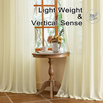 MAIHER 84 Inch Wide Pinch Pleat Curtains 96 Inches Long for Living Room Sheer Pleated Drapes with Hooks Lightweight Light Filtering 96 Inch Curtains for Patio, Beige, 84" W x 96" L, 2 Panels