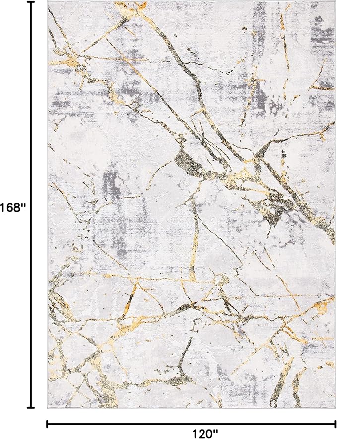 SAFAVIEH Amelia Collection Area Rug - 10' x 14', Grey & Gold, Modern Abstract Design, Non-Shedding & Easy Care, Ideal for High Traffic Areas in Living Room, Bedroom (ALA293G)