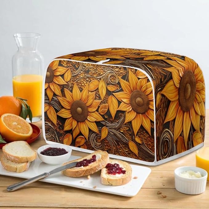 Vintage Sunflowers Printed Toaster Cover, Universal 2 Slice Oven Cover Appliance Cover Toaster, Dustproof Protector Broiler Organizer Bag, Small Kitchen Appliance, BAX-P58-7-AA6-2