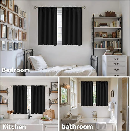 BGment Small Black Curtains for Kitchen Window 36 Inch Length - Cafe Drapes with Rod Pocket Blackout Privacy for Bathroom RV Windows, 2 Panels, 29 x 36 Inch