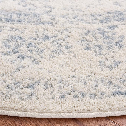 SAFAVIEH Adirondack Collection Area Rug - 6' Round, Ivory & Slate, Distressed Vintage Floral Design, Non-Shedding & Easy to Clean, Ideal for Living Room, Bedroom, Dining Space (ADR109S)