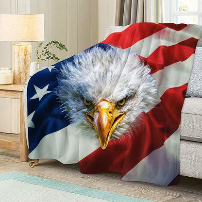 American Flag Throw Blanket for Couch, Super Soft Fuzzy Throws Warm Comfortable Plush Fleece Blanket, Fashion Decorative Flannel Fleece Blanket for All Season(50 x 60 in, American Flag & Eagle)