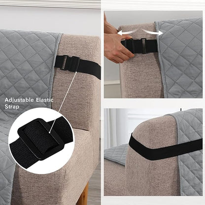 H.VERSAILTEX Reversible Futon Cover Water Repellent Armless Sofa Slipcover Washable Furniture Protector with Adjustable Elastic Strap Anti-Slip Futon Bed Cover for Dog 70" Width Seat(Light Grey/Beige)