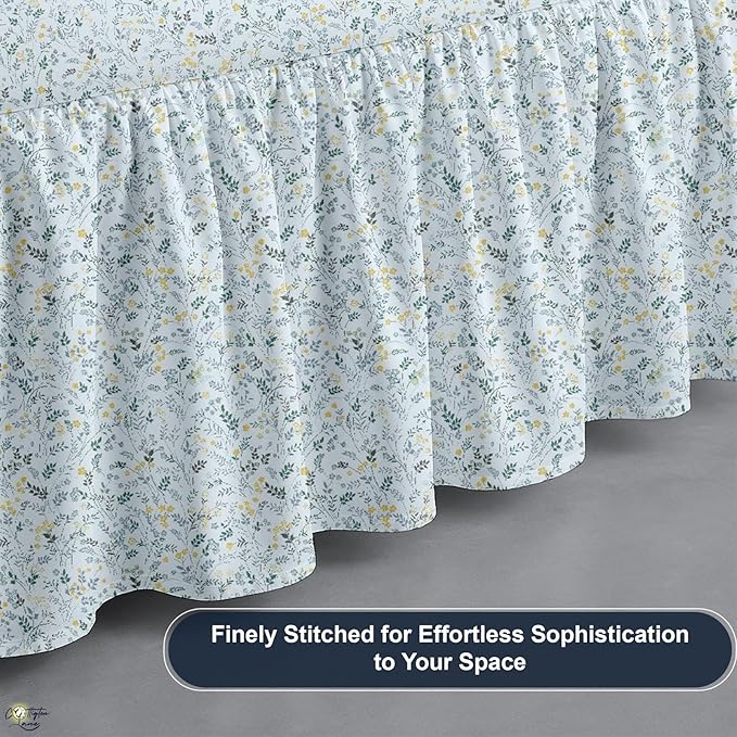 Cottington Lane Ruffled Bed Skirt King Size with Split Corner, Brushed Microfiber Hotel Quality Dust Ruffle, 21 Inch Drop Gathered Bedskirt, Soft, Stylish, Shrink & Fade Resistant, Garden Bloom