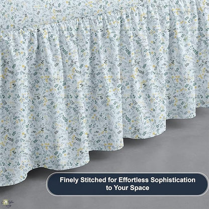 Cottington Lane Ruffled Bed Skirt King Size with Split Corner, Brushed Microfiber Hotel Quality Dust Ruffle, 14 Inch Drop Gathered Bedskirt, Soft, Stylish, Shrink & Fade Resistant, Garden Bloom
