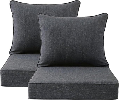 Outdoor Patio Chair Cushions Set, 24" x 24", Set of 2, Water-Repellent, Fade Resistant, Deep Seat Bottom and Back Cushion for Backyard, Couch, Sofa and Patio Furniture, Charcoal