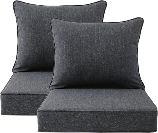 Outdoor Patio Chair Cushions Set, 24" x 24", Set of 2, Water-Repellent, Fade Resistant, Deep Seat Bottom and Back Cushion for Backyard, Couch, Sofa and Patio Furniture, Charcoal