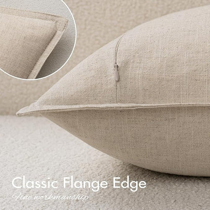 EMEMA Decorative Linen Throw Pillow Covers 20x20 Inch Natural Beige Boho Farmhouse Neutral Couch Throw Pillows for Bed Pack of 2 Accent Pillowcase Modern Sofa Cushion Livingroom Home