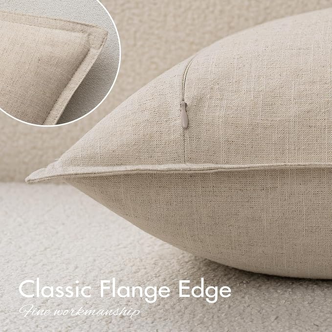 EMEMA Decorative Linen Throw Pillow Covers 26x26 Inch Natural Beige Boho Farmhouse Neutral Couch Throw Pillows for Bed Pack of 2 Accent Pillowcase Modern Sofa Cushion Livingroom Home