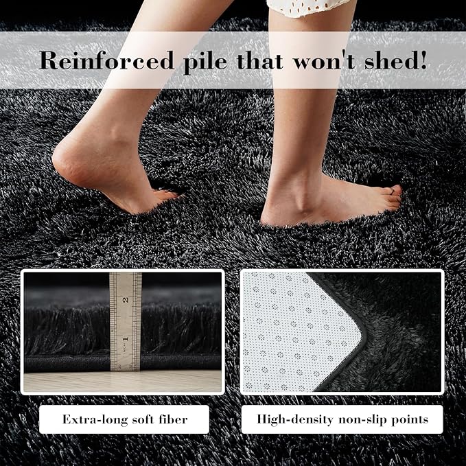 Fluffy Rug Shaggy Area Rug, Black 2x4 Area Rugs for Bedroom, Small Bedside Rug, Soft Fluffy Shaggy Entryway Throw Rugs for Living Room Bedroom Kids Room Home Decor