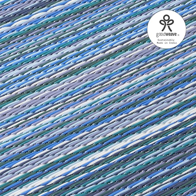 Fab Habitat Outdoor Rug - Waterproof, Fade Resistant, Crease-Free - Premium Recycled Plastic - Striped - Porch, Deck, Balcony, Mudroom, Laundry Room, Patio - Cancun - Indigo - 3 x 5 ft