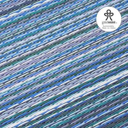 Fab Habitat Striped Outdoor Rug - Waterproof, Fade Resistant, Crease-Free, Reversible - Premium Recycled Plastic - Patio Porch Balcony Deck - Cancun Indigo - 8x10 ft