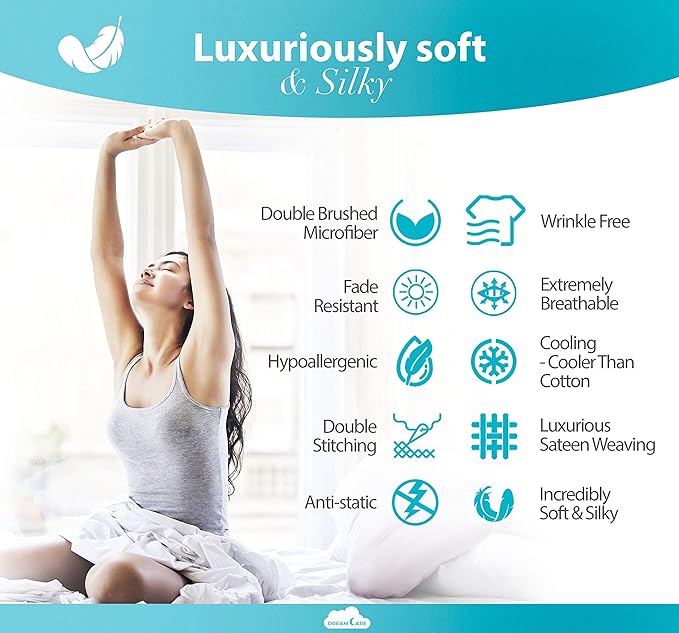 DREAMCARE Twin XL Sheet Sets – 3pcs Cooling Sheets – up to 15” Deep Pocket Twin XL Sheets Set – Hotel Luxury Sheets & Pillowcases – Superior Softness 100% Fine Microfiber with Side Pocket – Gray