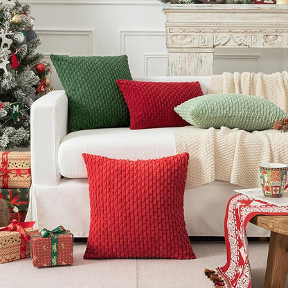 Kevin Textile 12x24 Inch Pillow Cover 1 Pack Boho Christmas Decorative Soft Striped Corduroy Lumbar Farmhouse Color Accent Rectangle Cushion Case for Living Room Couch Sofa Bed, Red