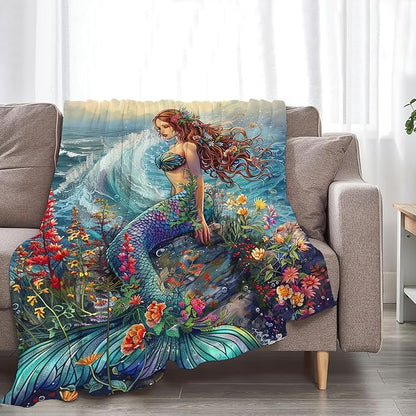 Mermaid Throw Blanket - Ocean Blanket for Girls, Women, Boys & Men - Soft, Warm & Cozy Fleece - 80"x60"
