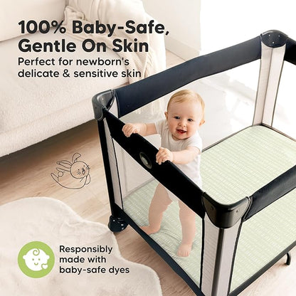 Pack and Play Sheets Fitted - 2-Pack Mini Crib Sheets for Pack N Play Mattress 38x26, Soft & Cozy, Neutral Toddler Playard Bedding, Snug Fitted Mini Baby Crib Mattress Cover Boy, Girl (Fleur)