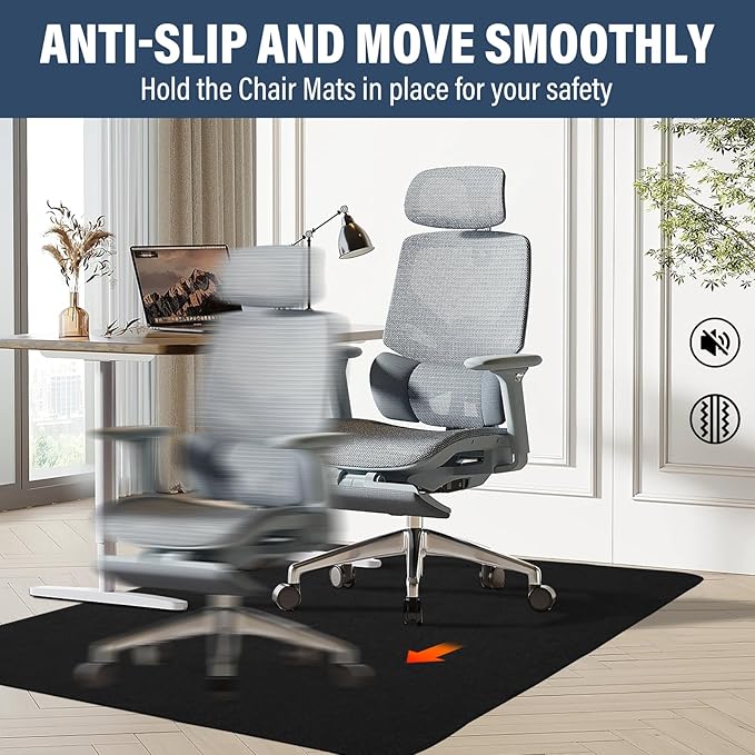 Office Chair mat for Hardwood Floor,55"x35" Anti-Slip Floor Protector for Home Office,Under Desk Mat,Computer Chair mat for Rolling Chairs Charcoal Black