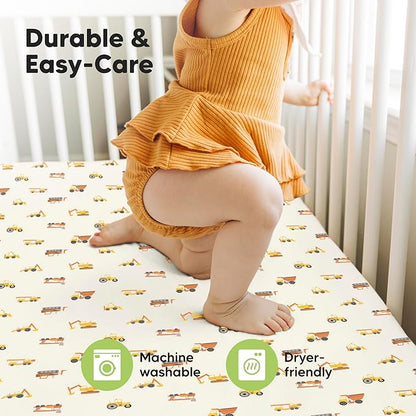KeaBabies 2-Pack Baby Crib Sheets for Boys, Girls - 52x28 Viscose Derived from Bamboo Toddler Bed Sheets Neutral, Fitted Crib Mattress Cover for Standard Baby Bedding, Soft & Cozy (Construction)