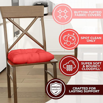 Klear Vu Gripper Overstuffed Universal Non-Slip Dining Chair Cushions for Kitchen Decor or Office Use, U-Shaped Skid-Proof Seat Pad, 17x17 Inches, 2 Count (Pack of 1), Solid Coral