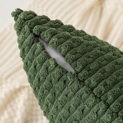 Kevin Textile 12x20 Inch Pillow Cover 1 Pack Boho Decorative Soft Striped Corduroy Lumbar Farmhouse Solid Color Accent Rectangle Cushion Case for Living Room Couch Sofa Bed, Moss Green