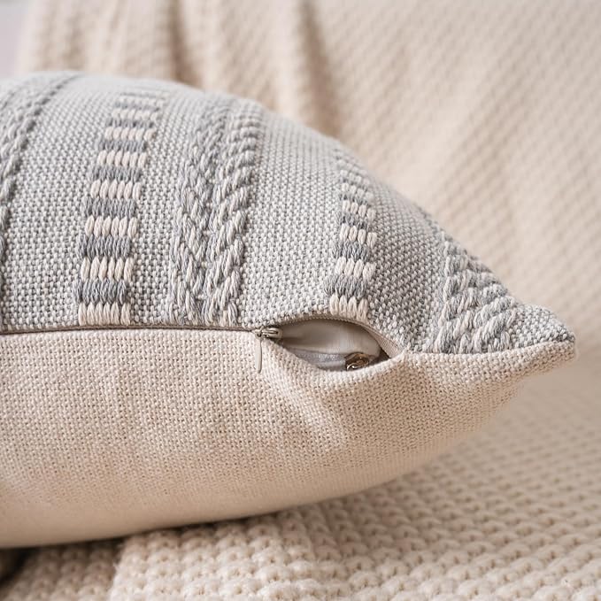 Boho Throw Pillow Covers 12x20 Inch Set of 2, Farmhouse Decorative Couch Pillow Cases, Grey Accent Pillows of Bed, Sofa Bedroom Living Room Home Decor Cushion Cover