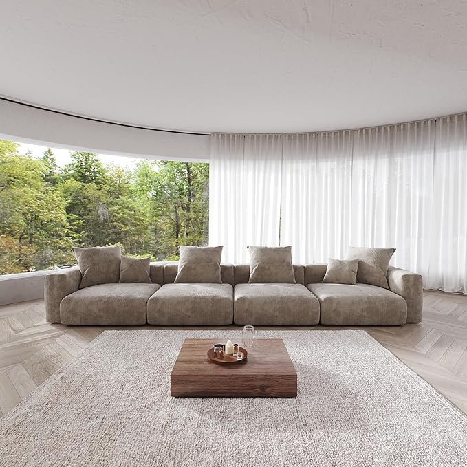 JACH 181" Oversized Modular Sectional Sofa, Deep 4-Seats Sectional Couch, Huge Plus Convertible Soft Sofas, Corduroy Minimalist Couches for Living Room, Office, Apartment, Light Brown