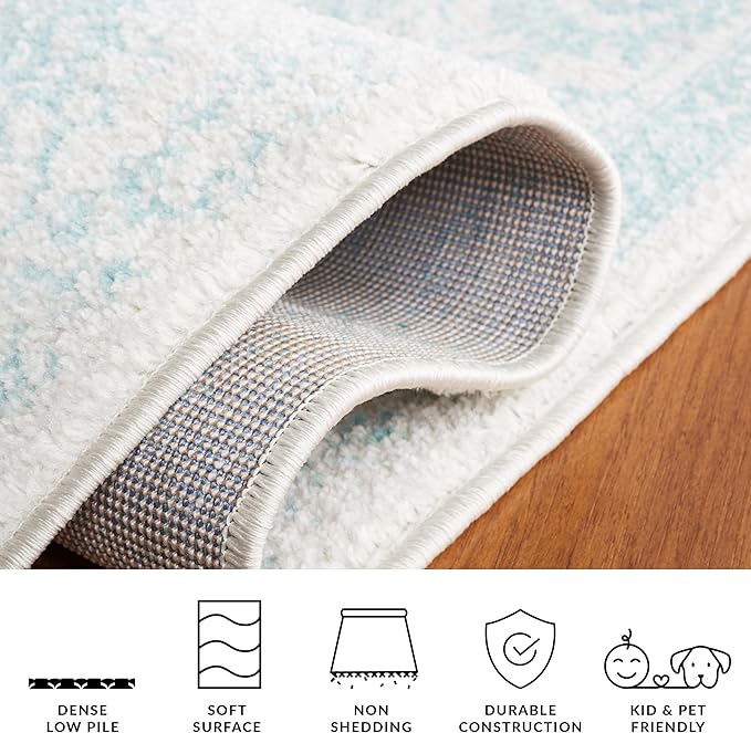 SAFAVIEH Adirondack Collection Runner Rug - 2'6" x 20', Ivory & Light Blue, Distressed Design, Non-Shedding & Easy to Clean, Ideal for Hallway, Foyer, Entryway, Bedroom (ADR109L)