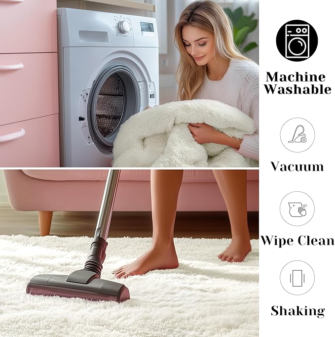 ONASAR Cream White 6x9 Area Rugs for Living Room Bedroom, Washable Large Fluffy Bedside Throw Rug, Soft Plush Shaggy Fuzzy Floor Carpet for Nursery Kids Girls Boys Teen Dorm Home Decor Aesthetic