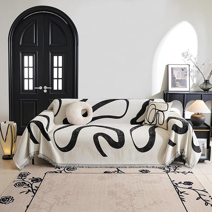 MYSKY HOME Boho Couch Cover Super Soft Couch Covers for 2-3 Cushion Couch Sofa, Modern Black Jacquard Sofa Slipcover Loveseat Futon Cover, Couch Covers for Sectional Sofa, 71" x 118", Black Curve