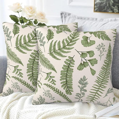 Leaves and Herbs Throw Pillow Cover Case Vintage Floral Botanical Throw Pillows Set of 2 Super Soft Pillow Covers 18x18 Inches Farmhouse Home Decor for Living Room Bedroom Sofa Couch Cushion Cover