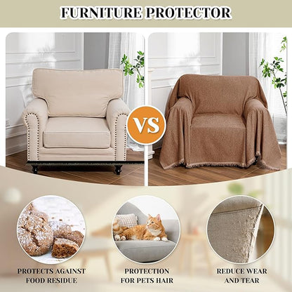 MEETSKY Oversized Chair Cover Armchair Small Couch Cover Single Sofa Cover for Dog Couch Cover for Sofa Recliner，Chenille Sofa Throw Cover for Pets Sofa Cover Thick Washable, 71" x 91", Camel