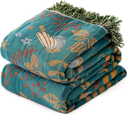 MSGKV Boho Throw Blanket Cotton Blanket for Couch and Sofa Cover for Living Room Fall Throw Cozy Gauze Blankets 50" x 60"