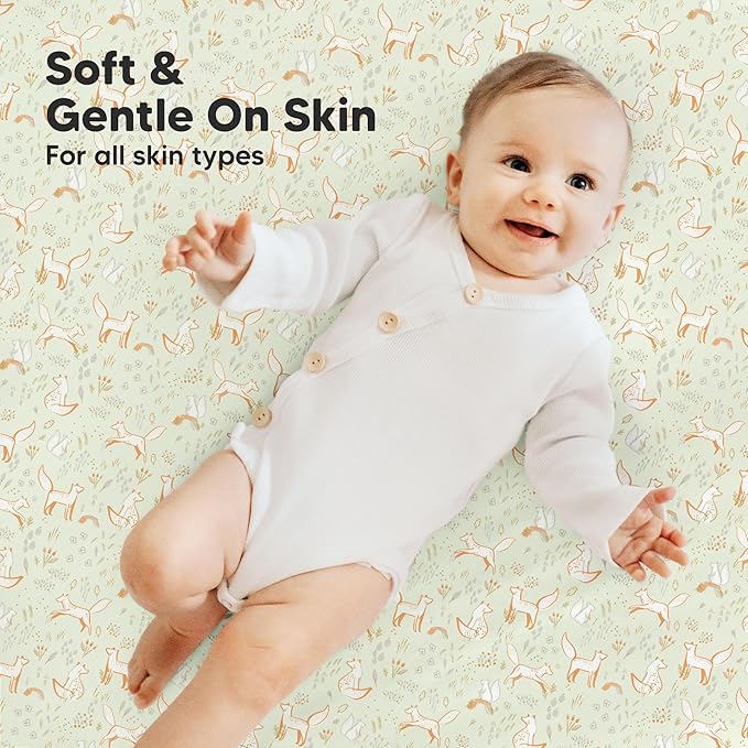 2-Pack Mini Crib Sheets Fitted - 38x26 Pack N Play Sheets for Pack and Play Mattress, Organic Cotton, Soft & Breathable Playard Bedding, Neutral Mini Toddler Bed Cover for Boys, Girls (Foxtrot)