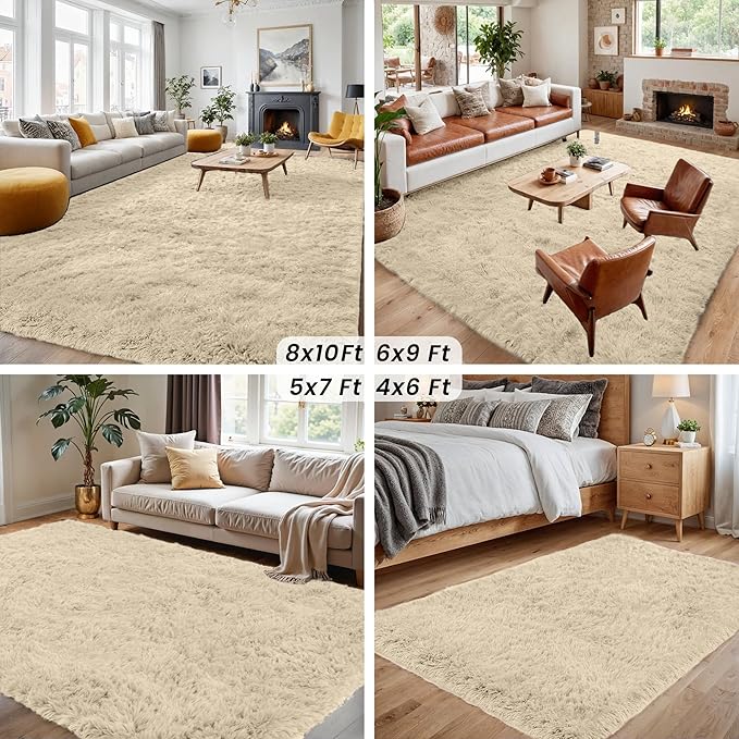 5x7 Area Rugs for Living Room Rug: Soft Fluffy Shag Beige Rugs for Bedroom, Non-Slip Large Fuzzy Plush Rug Indoor Floor Carpet for Nursery Kids Boys Girls Room, Dorms, Playroom, Modern Home Decor