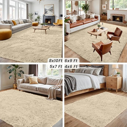 5x7 Area Rugs for Living Room Rug: Soft Fluffy Shag Beige Rugs for Bedroom, Non-Slip Large Fuzzy Plush Rug Indoor Floor Carpet for Nursery Kids Boys Girls Room, Dorms, Playroom, Modern Home Decor