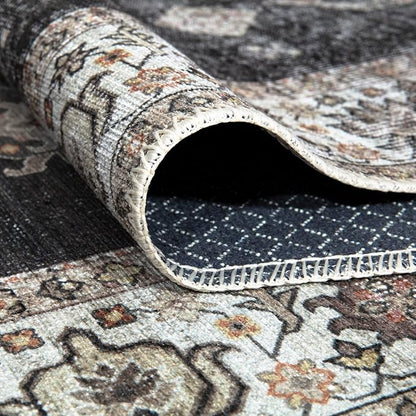 Bloom Rugs Washable Non-Slip 4' x 6' Rug - Black/Ivory Traditional Area Rug for Living Room, Bedroom, Dining Room, and Kitchen - Exact Size: 4' x 6'