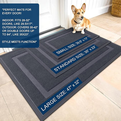 OLANLY Front Door Mat Indoor Outdoor Entrance, Waterproof All-Season, All-Weather Doormat, Sturdy Natural Rubber, Fade Resistant, Low Profile, Easy Clean Patio Porch Entryway Mat, 71x23, Light Grey