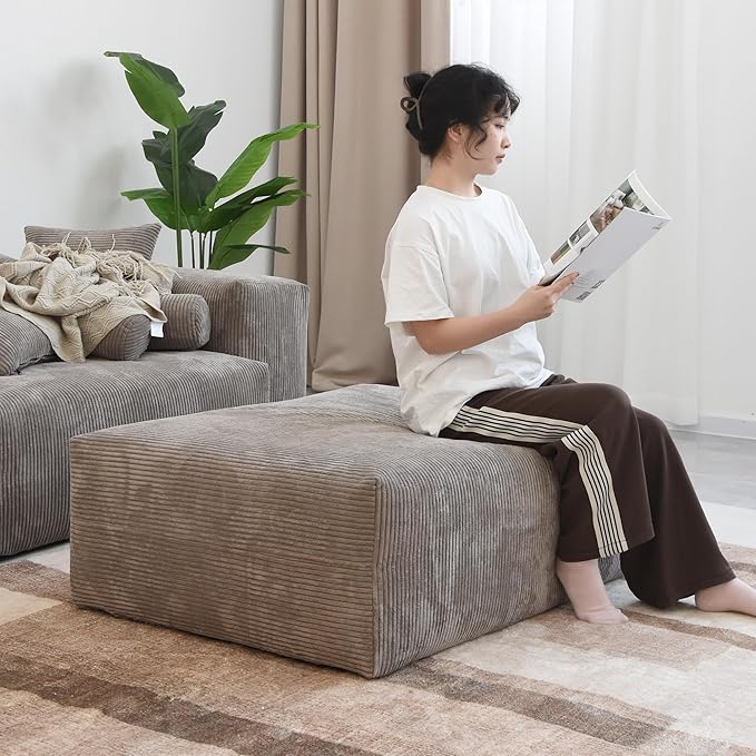 JACH 181" Oversized Modular Sectional Sofa, Deep 4-Seats Sectional Couch with Chaise Ottoman, Huge Plus Convertible Sofas, Corduroy Minimalist Couches for Living Room, Office, Apartment, Light Brown