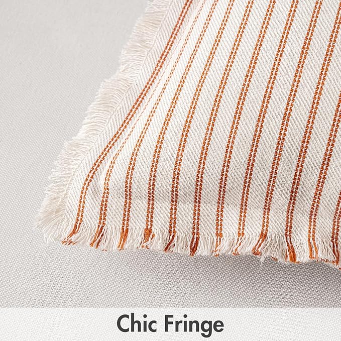 MIULEE Pack of 2 Rust Pillow Covers 20x20 Inch Striped Farmhouse Couch Throw Pillow Covers with Fringe Chic Linen Decorative Cushion Covers for Sofa Living Room Bed Outdoor Home Decor