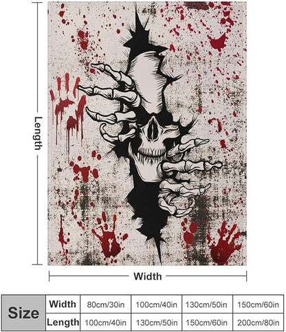 Horror Skull Throw Blanket, Halloween Day of The Dead Vintage Gothic Scary Blood Hand Soft Warm Fleece Blanket for Bed Couch Living Room All Season, 60"x80"