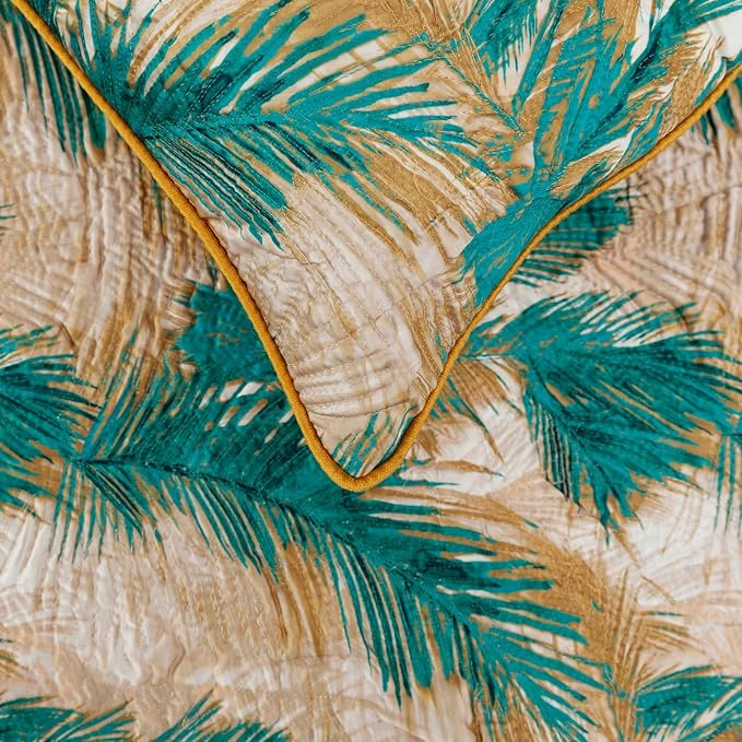 The HomeCentric King/Queen/Twin Green Decorative Twin 53"x18" Bed Runner Without Pillow Cover, Plam Leaves & Quilted Bed Scarf on Satin Fabric - Palms