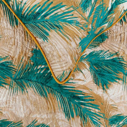 The HomeCentric King/Queen/Twin Green Decorative Queen 74"x18" Bed Runner with Pillow Cover, Plam Leaves & Quilted Bed Scarf on Satin Fabric - Palms