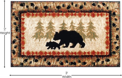 Masada Masada Rugs 2'x3' Cabin/Lodge Theme Area Rug with Bear and Cub Scene