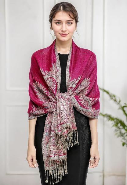Achillea Big Paisley Pashmina Shawl Wrap for Women – Elegant Scarf for Weddings, Evening Dresses, Festivals & Daily Wear