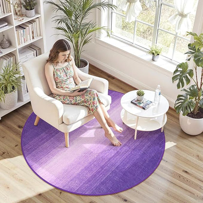 Wonnitar Modern Ombre Round Rugs 4ft, Washable Purple Bedroom Round Area Rug, Non-Slip Soft Circle Bathroom Throw Carpet, Gradient Low Pile Floor Mat for Bedside Entry (Purple, Round 4ft)
