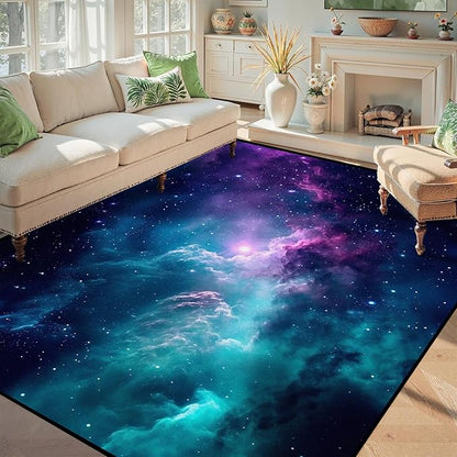 5' X 7' Galaxy Area Rug Dark Blue Starry Sky Carpets for Kids Bedroom Living Room Glitter Outer Space Throw Rugs Floor Mat