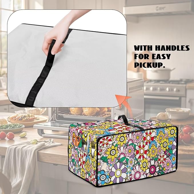 Convection Toaster Oven Dustproof Cover Countertop Air Fryer Toaster Oven Cover with Pockets, Small Appliances Protector, L, 18.5 x 22.5 x 13 Inch, Groovy Hippie Flower