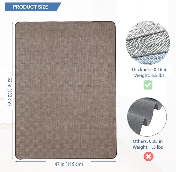 Chair Mat for Hardwood & Tile Floor, 47" x 52" Heavy Duty Office Chair Mat for Rolling Chairs, Anti Slip, Non-Curve, Floor Protector for Home Office, Brown Square